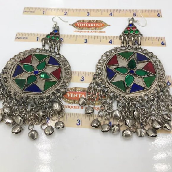 Vintage Style Silver Afghan Earrings, Tribal Earrings, Handmade Antique Jewelry - Picture 1 of 8